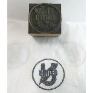 United Letterpress Printer Block Ink Stamp Vintage Wood Metal Atlantic City NJ
